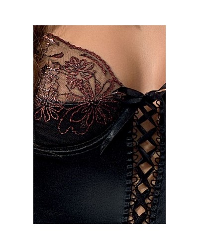 Корсет з пажами BRIDA CORSET black XXL/XXXL - Passion Exclusive, трусики, шнурівка