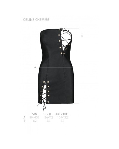 Мини-платье из экокожи Celine Chemise black L/XL — Passion: шнуровка, трусики в комплекте