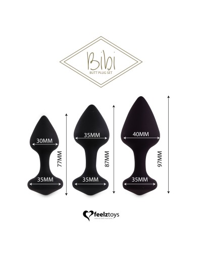 Набор силиконовых анальных пробок FeelzToys - Bibi Butt Plug Set 3 pcs Black