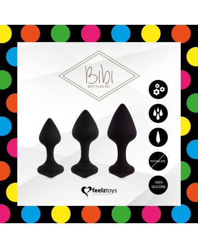 Набор силиконовых анальных пробок FeelzToys - Bibi Butt Plug Set 3 pcs Black