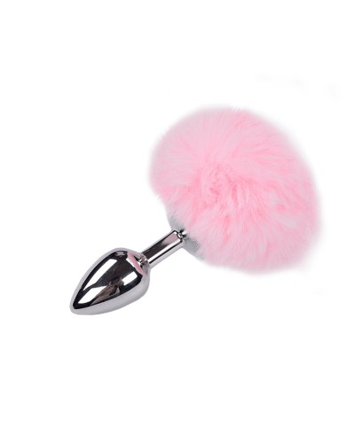 Металева анальна пробка Кролячий хвостик Alive Fluffy Plug S Pink, діаметр 2,8 см