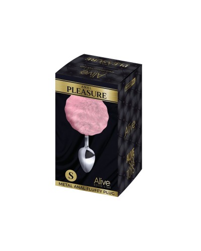 Металева анальна пробка Кролячий хвостик Alive Fluffy Plug S Pink, діаметр 2,8 см