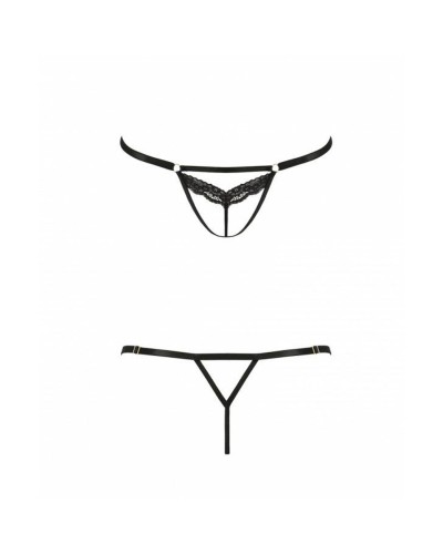 Откровенные трусики-стрепы с кружевом SOLON THONG black L/XL - Passion Exclusive