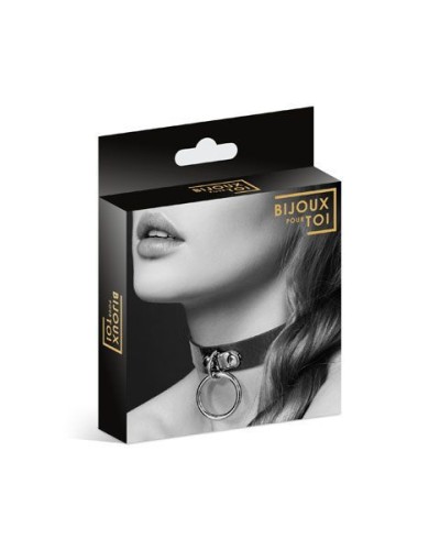 Чокер с кольцом для поводка Bijoux Pour Toi - FETISH Black, экокожа