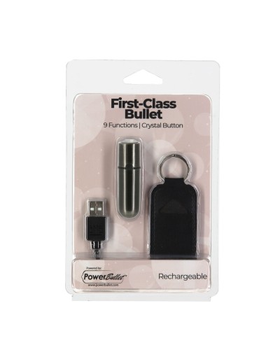 Вибропуля PowerBullet First-Class Bullet 2.5″ with Key Chain Pouch, Gun Metal, 9 режимов вибрации