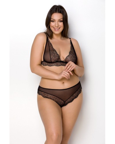 Комплект белья Passion Amberly Set 4XL/5XL black, лиф, трусики бразилиана, люрексовая нить