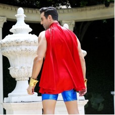 Чоловічий еротичний костюм супермена "Готовий на все Стів" S/M: плащ, портупея, шорти, манжети