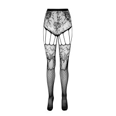 Еротичні колготки-бодістокінг Passion ECO S004 white, закриті трусики, декор, підв’язки