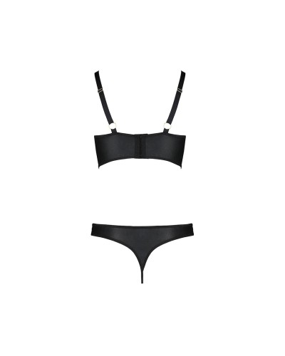 Комплект з екошкіри з люверсами та ремінцями Malwia Bikini black XXL/XXXL — Passion, бра та трусики