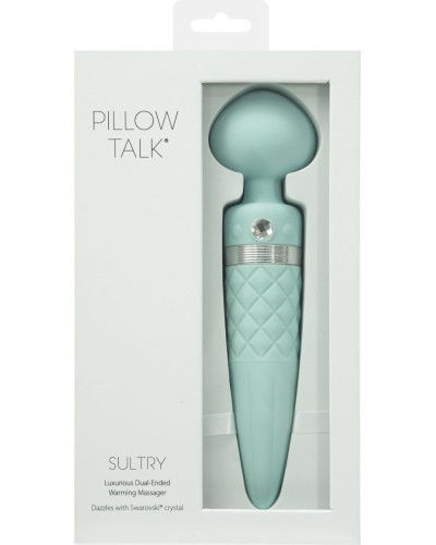 Вибромассажер 2-в-1 PILLOW TALK - Sultry Teal, классический массажер и вибратор с ротацией, подогрев