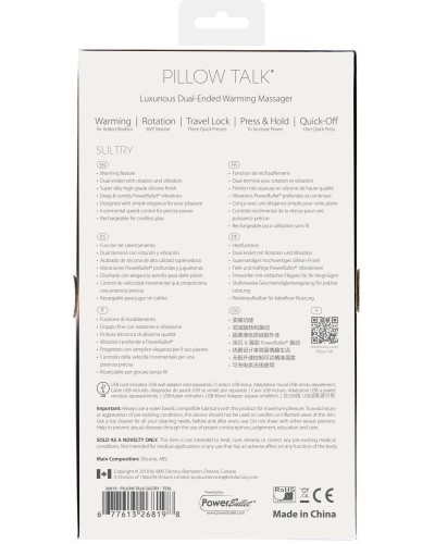 Вибромассажер 2-в-1 PILLOW TALK - Sultry Teal, классический массажер и вибратор с ротацией, подогрев