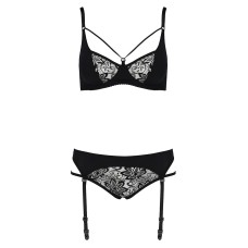 Комплект белья PAULINE SET black L/XL Passion: стрэпы: лиф, стринги и пояс для чулок