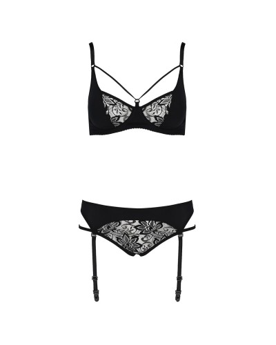 Комплект белья PAULINE SET black L/XL Passion: стрэпы: лиф, стринги и пояс для чулок