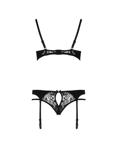 Комплект белья PAULINE SET black L/XL Passion: стрэпы: лиф, стринги и пояс для чулок