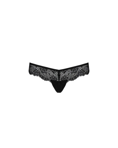 Кружевные трусики-танга с атласным бантиком Naja Thong black S/M - Passion