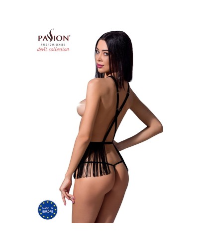 Комплект білизни INDRA SET OpenBra black L/XL - Passion Exclusive: стрінги, портупея з бахромою