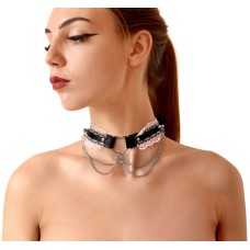 Сексуальний чокер Art of Sex - Karen з натуральної шкіри, Чорно-рожевий