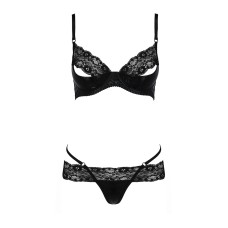 Комплект белья NORTH SET black S/M - Passion Exclusive: лиф и трусики с элементами под латекс