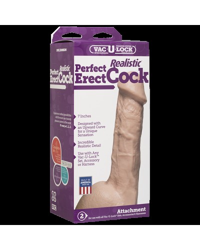 Фалоімітатор Doc Johnson - 7 Inch Perfect Erect Cock, діаметр 3,8см, велика голівка, Vac-U-Lock