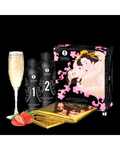 Гель для NURU масажу Shunga Oriental Body-to-Body – Sparkling Strawberry Wine плюс простирадло