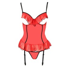 Корсет з відкритими грудьми CHERRY CORSET red XXL/3XL -Passion Exclusive, трусики, пажі, стрепи, обо