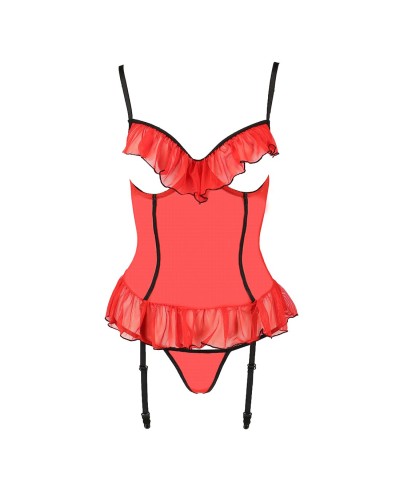 Корсет з відкритими грудьми CHERRY CORSET red XXL/3XL -Passion Exclusive, трусики, пажі, стрепи, обо