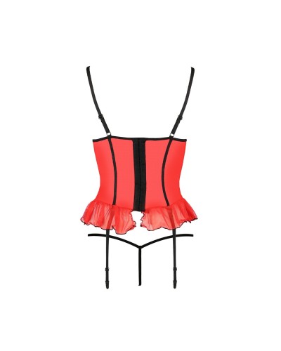 Корсет з відкритими грудьми CHERRY CORSET red XXL/3XL -Passion Exclusive, трусики, пажі, стрепи, обо