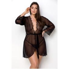 Пеньюар Passion Amberly Peignoir 6XL/7XL black, ажурні декольте та манжети, широкі рукави