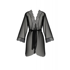 Пеньюар Passion Amberly Peignoir 6XL/7XL black, ажурні декольте та манжети, широкі рукави