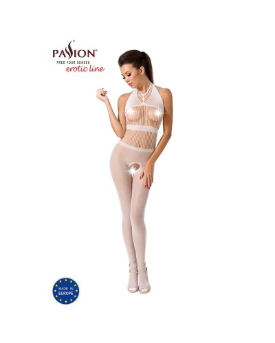 Бодистокинг Passion BS048 white, комбинезон, имитация колгот и открытого топа