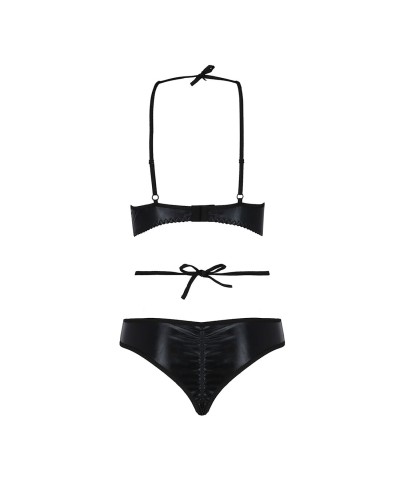 Комплект белья NAVEL SET black S/M - Passion Exclusive: трусики и лиф с элементами под латекс