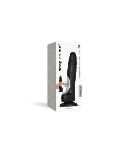 Реалістичний фалоімітатор Strap-On-Me Sliding Skin Realistic Dildo Black - M, ефект рухливої шкіри