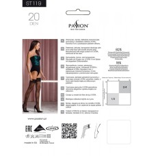 Чулки Passion ST119 3/4 черные, на ажурной силиконовой резинке, с цветочным декором и люрексовой нит