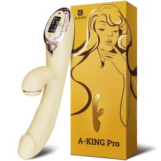 Вакуумний вібратор-кролик з підігрівом KisToy A-King Pro Yellow, з LED-екраном