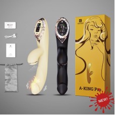 Вакуумний вібратор-кролик з підігрівом KisToy A-King Pro Yellow, з LED-екраном