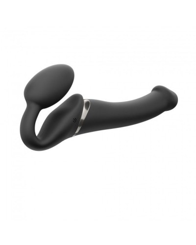 Безремневой страпон с вибрацией Strap-On-Me Vibrating Black M, диаметр 3,3см, пульт ДУ, регулируемый