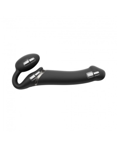 Безремневой страпон с вибрацией Strap-On-Me Vibrating Black M, диаметр 3,3см, пульт ДУ, регулируемый