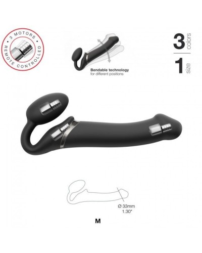 Безремневой страпон с вибрацией Strap-On-Me Vibrating Black M, диаметр 3,3см, пульт ДУ, регулируемый