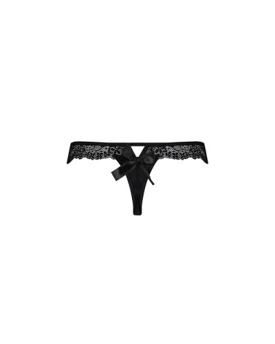 Мереживні трусики-танга з атласним бантиком Naja Thong black L/XL - Passion