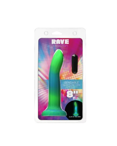 Светящийся в темноте фаллоимитатор ADDICTION Rave 8″ Glow in the Dark Dildo Blue Green, 20,3 см