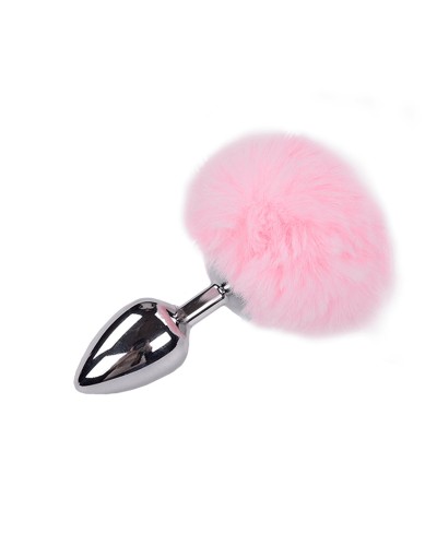 Металева анальна пробка Кролячий хвостик Alive Fluffy Plug L Pink, діаметр 3,9 см