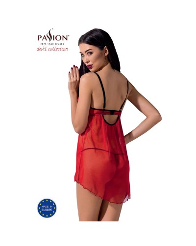 Прозрачный пеньюар с открытой грудью CHERRY CHEMISE red L/XL - Passion Exclusive, трусики