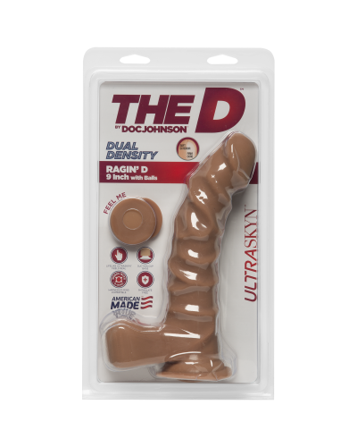 Фалоімітатор Doc Johnson The D - Ragin D - 9 Inch With Balls - ULTRASKYN - Caramel, діаметр 5,1 см