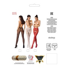Еротичні колготки-бодістокінг Passion S015 red, імітація панчох у сіточку та трусиків з доступом