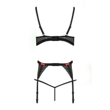 Комплект білизни PERDITA SET black XXL/XXXL - Passion Exclusive: стрепи: ліф, стрінги і пояс для пан