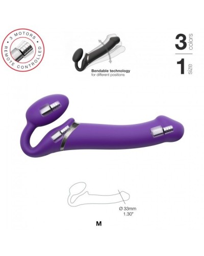 Безремневой страпон с вибрацией Strap-On-Me Vibrating Violet M диаметр 3,3см, пульт ДУ, регулируемый