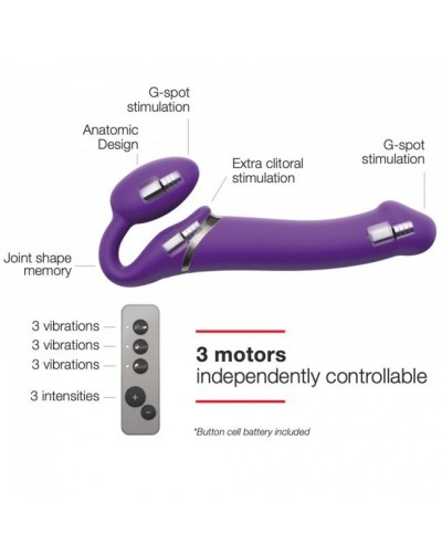 Безремневой страпон с вибрацией Strap-On-Me Vibrating Violet M диаметр 3,3см, пульт ДУ, регулируемый