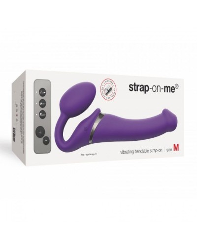 Безремневой страпон с вибрацией Strap-On-Me Vibrating Violet M диаметр 3,3см, пульт ДУ, регулируемый