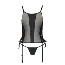 Сітчастий корсет з екошкіри, з люверсами та знімними пажами Malwia Corset black XXL/XXXL — Passion, 