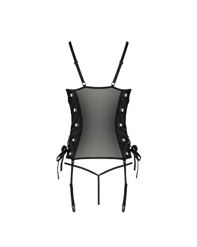 Сетчатый корсет из эко-кожи, с люверсами и съемными пажами Malwia Corset black XXL/XXXL — Passion, с